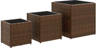 vidaXL Garden Planters 3 pcs Brown Poly Rattan vidaXL