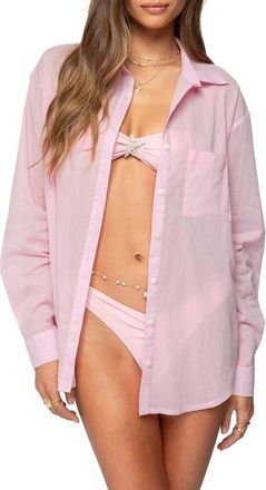 Edikted Kellen Oversize Cotton Button-Up Shirt in Pink at Nordstrom, Size X-Small