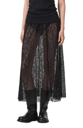 AllSaints Arran Snakeskin Texture Maxi Skirt in Black at Nordstrom, Size 12 Us
