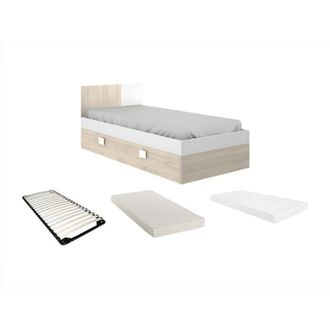 Vente-Unique Vente-unique - Letto singolo 2 x 90 x 190 cm con letto estraibile + materasso + rete - colore: Naturale e Bianco - sonia