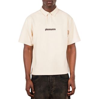 Pleasures Cable Short Sleeve Polo in Ecru at Nordstrom, Size X-Large