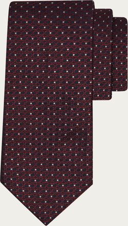 Ferragamo Men Double Gancini silk jacquard tie Red