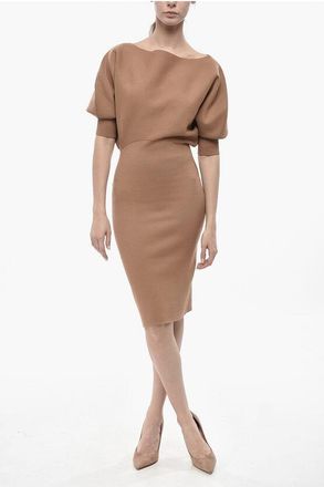 Super Blond Knit Sheath Dress With 3/4 Batwing Sleeves size 42