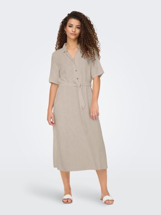 Jacqueline de Yong Blusenkleid JDY JDYSAY 2/4 MIDI SHIRT DRESS WVN NOOS, Damen, Gr. XS, N-Gr, beige (oatmeal detail:melange), Web, Obermaterial: 55% Leinen, 45% Viskose,