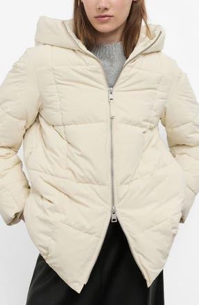 Mango Quilted Hooded Puffer Coat in Vanilla at Nordstrom Rack, Size Large