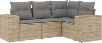 vidaXL Juego De Sof&aacute;s Jard&iacute;n Con Cojines 4 Pzas Rat&aacute;n Sint&eacute;tico Beige Vidaxl