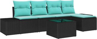 vidaXL Vidaxl Conjunto De Sof&aacute; De Jard&iacute;n 6 Uds. Negro Rat&aacute;n Sint&eacute;tico