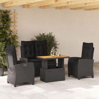 vidaXL Juego Comedor Jard&iacute;n 4 Piezas Con Cojines Rat&aacute;n Sint&eacute;tico Negro Vidaxl