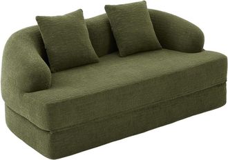 Urban Meuble Sof&aacute; cama 2 plazas convertible, chenilla verde texturizada, 2 cojines