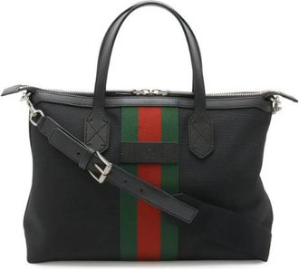 Gucci Pre-owned Nylon Canvas Leather Tote Bag - Dames - Vintage Handtas - Zwart - ONE Size - Nylon - Vintage