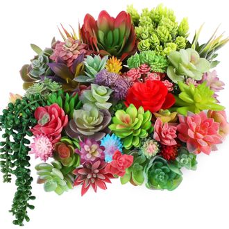 OEM Conjunto De 50 Mini Plantas Suculentas Artificiales Surtidas, Sin Maceta, De Aspecto Realista, Con Tallos De Cactus Texturizados, Ideales Para Decorar