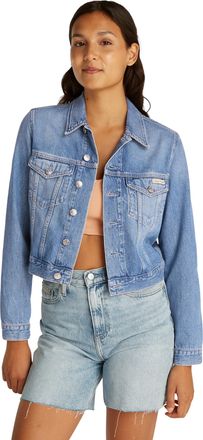Calvin Klein Womens 90s Cropped Denim Trucker Jacket with Chest Pockets, Blue (Denim Light), S