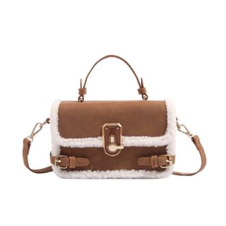 Generic Compatible For Lamb Fur Spliced Small Square Bag Womens Handbag(G)