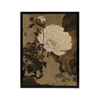 Artery8 Shibata Zeshin Peonies Framed Canvas Floral Japanese Wall Art Print in Brown | Size: W24 x H32