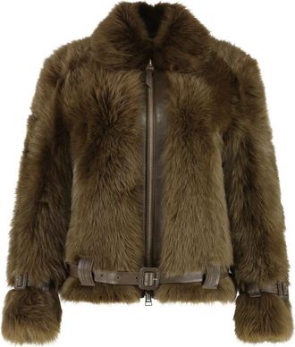 Tom Ford Shearling Blouson met leren details - Dames - Jassen - Groen - 2XS - Leer - Jassen