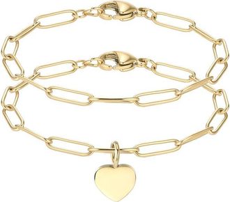 Adornia Adornia 2Pc 14K Heart Charm And Paperclip Bracelet Set
