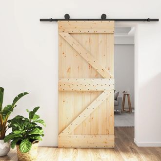 Berkfield Home Sliding Door with Hardware Set 95x210 cm Solid Wood Pine in Brown