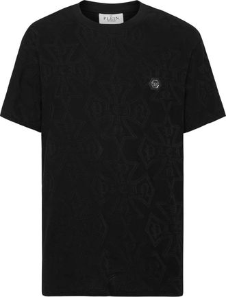Philipp Plein Tops, Heren, Zwart, 3Xl, Katoen, Rondhals Jacquard T-Shirt Crest