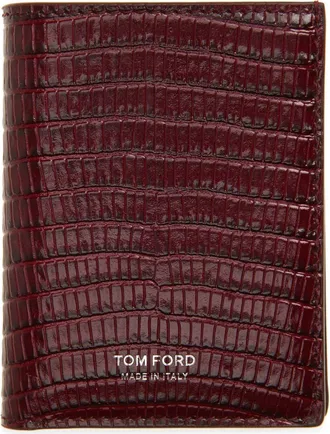 Tom Ford Lizard Embossed T-Line Folding Card Holder in Rap Ruby Red at Nordstrom