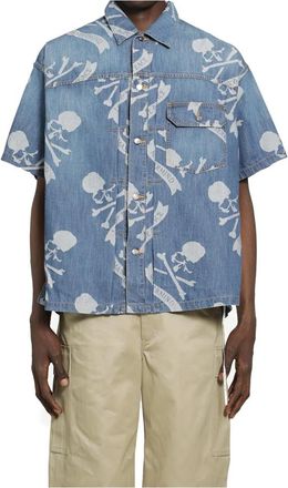 MASTERMIND WORLD Aloha SS Denim Shirt - Heren - Korte mouwen Overhemden - Blauw - M - Denim - Overhemden