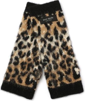 Kate Spade New York downtown leopard fingerless gloves in Black/Natural at Nordstrom