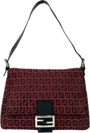 Fendi Pre-owned Mamma Baguette Canvas Leather Shoulder Bag - Dames - Vintage Schoudertas - Rood - ONE Size - Leer - Vintage