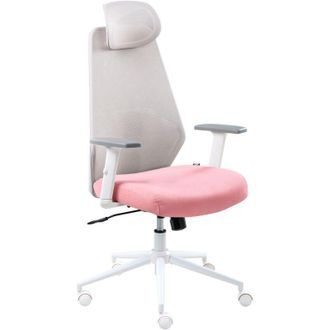Beliani Office Chair Grey and Pink Mesh Upholstery Adjustable Armrests and Headrest Seat Height Adjustment Swivel Base Tilting Backrest ORYN