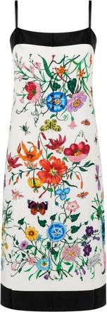 Gucci Jurk van Bedrukte Zijde Twill - Dames - Casual kleedjes - Wit - L - Kleedjes