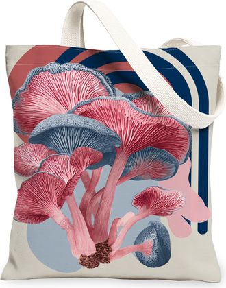 Generic Modern Mushroom Canvas Tote Bags, Artistic Botanical Print Reusable Grocery Bags, Eco-Friendly Lightweight Washable Shoulde, Beige, 13x15 Inch
