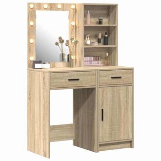 Berkfield Home Modern 2 Piece Dressing Table Set with LED Sonoma Oak Engineered Wood in Light Oak