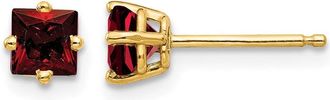 Diamond2Deal 14k Yellow Gold 4mm Princess Cut Garnet Earrings