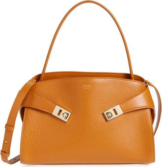 Ferragamo Small Hug Grained Leather Top Handle Bag in Honeycomb at Nordstrom