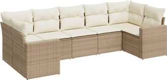 vidaXL Vidaxl - Set Sof&aacute;s De Jard&iacute;n 7 Piezas Y Cojines Rat&aacute;n Sint&eacute;tico Beige