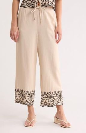 Ellen Tracy Embroidered Hem Crop Pants in Linen at Nordstrom Rack, Size X-Large