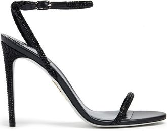 Rene Caovilla rhinestone-embellishment heeled sandals - women - Satin/Leather/Crystal/Leather - 38 1/2 - Black