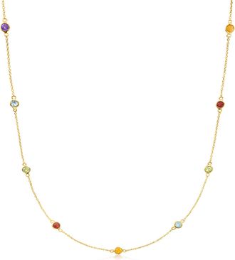 RS Pure by Ross-Simons Multi-Gemstone Station Necklace in 14kt Yellow Gold