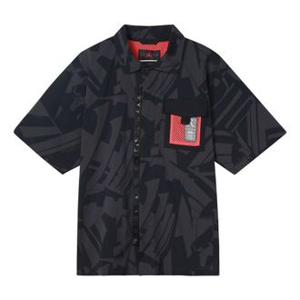 Nike Jordan Mens Air Jordan Logo Full Print Chest Zipper Cardigan Short Sleeve Black Shirt DM3109-010