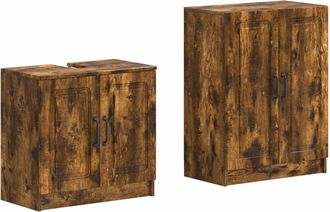 vidaXL Juego De Gabinete De Ba&ntilde;o De 2 Piezas Utrecht Roble Ahumado Vidaxl
