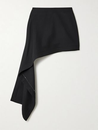 Loewe Minigonna Asimmetrica In Twill Di Lana - Nero