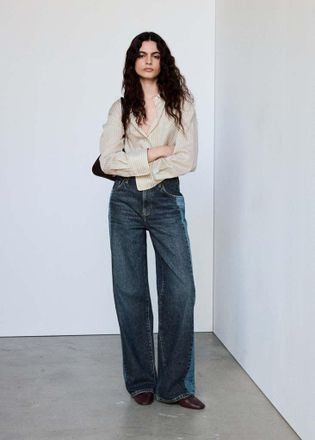 Mango Contrast detail wide-leg jeans blu scuro - Donna - 40 - MANGO