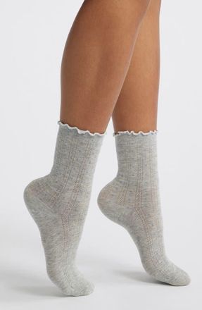Casa Clara Love Margot Floral Pointelle Crew Socks in Grey at Nordstrom
