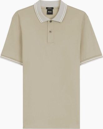 HUGO BOSS Mens H-Phillipson Slim Fit Mercerized Beige Polo Shirt - Cream - Size: 36