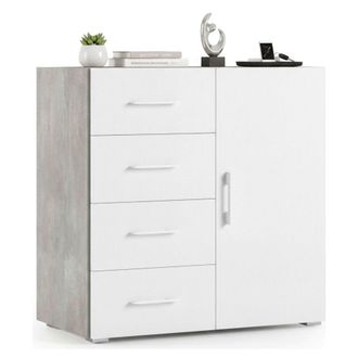 Dmora Aparador Dnag, Buffet Con 1 Puerta Y 4 Cajones, Aparador De Sal&oacute;n, Mueble Multiusos Con Baldas, 100% Made In Italy, 90x41h87 Cm, Blanco Y Cemento - Dm