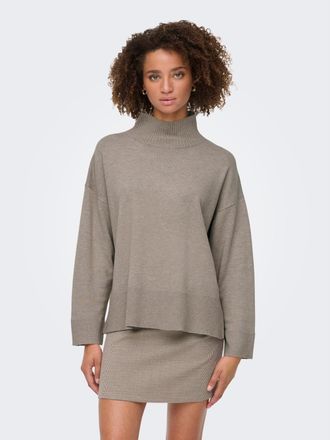 Only Stehkragenpullover ONLY ONLCOCO LIFE LS HIGH NECK CC KNT, Damen, Gr. XS, braun (fungi detail:melange), Strick, Obermaterial: 100% Polyester, meliert, 
