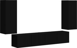 vidaXL Conjunto De Mueble Para Tv De Pared 4 Uds. Negro Vidaxl