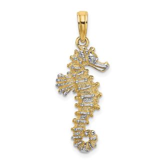 Diamond2Deal 14k Yellow Gold with White Rhodium 3-D Seahorse Charm