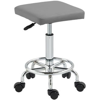 HOMCOM PU Leather Rolling Stool - Height Adjustable Salon Chair - Grey | TJ Hughes