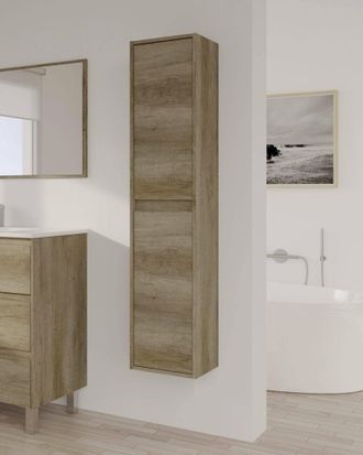 Dmora Columna De Ba&ntilde;o Suspendida Con Dos Puertas, Color Madera Efecto Naturaleza, 30 X 140 X 25,5 Cm., Con Embalaje Reforzado - Dmora