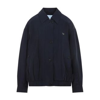 Prada Washed Silk Jacket - female - Prada - Light Jackets - Blue - S - Jackets