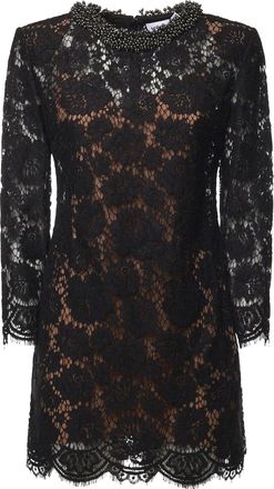 Self Portrait Black Lace Beaded Long-Sleeve Mini Dress